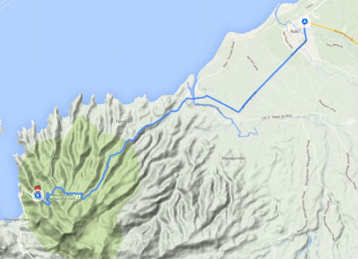 Naic-Kaybiang Tunnel map