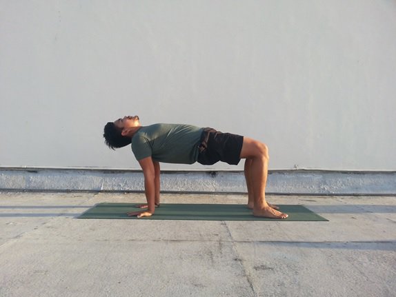 The reverse table pose in yoga opens up the entire front side of the body and stretches the shoulders, chest, abdomen, and spine