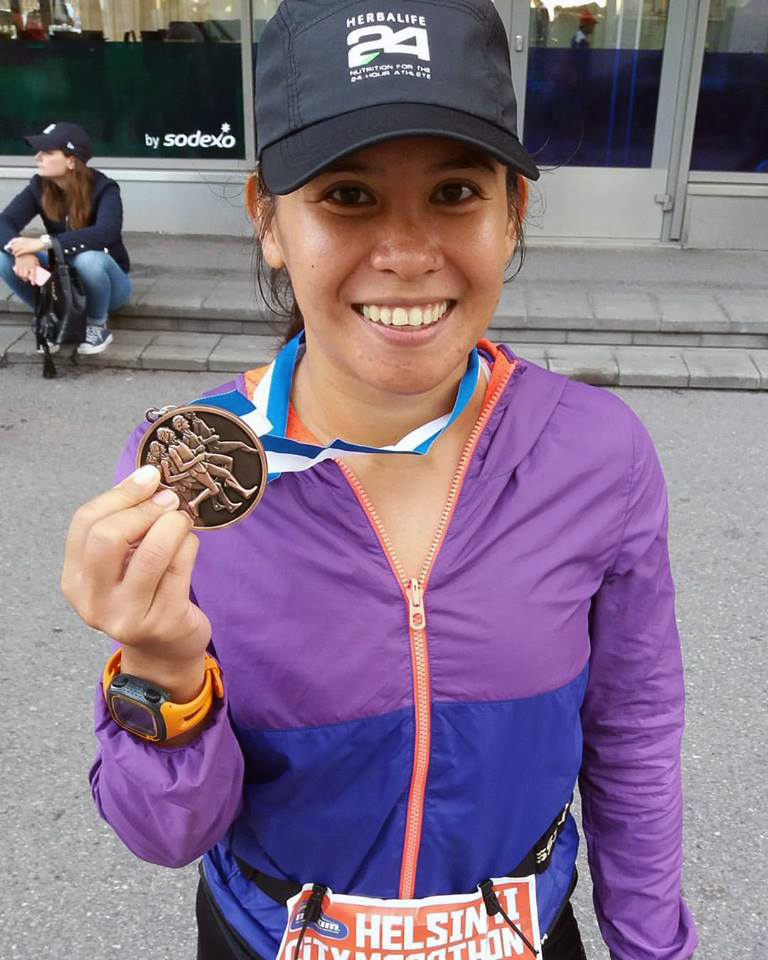 Laarni Paredes after finishing Helsinki City Marathon