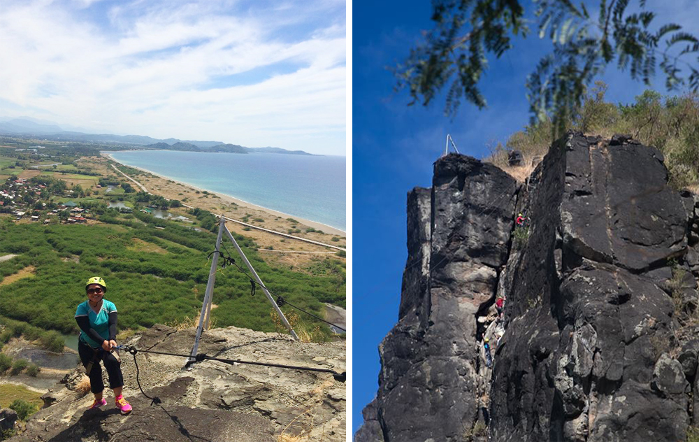 The Via Ferrata at Narvacan Outdoor Adventure Hub is a vertical climb onto a rock face with the aid of steel cables and steps