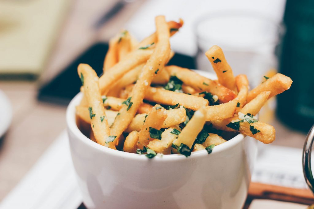 A medium serving of fries = 46 minutes of basketball