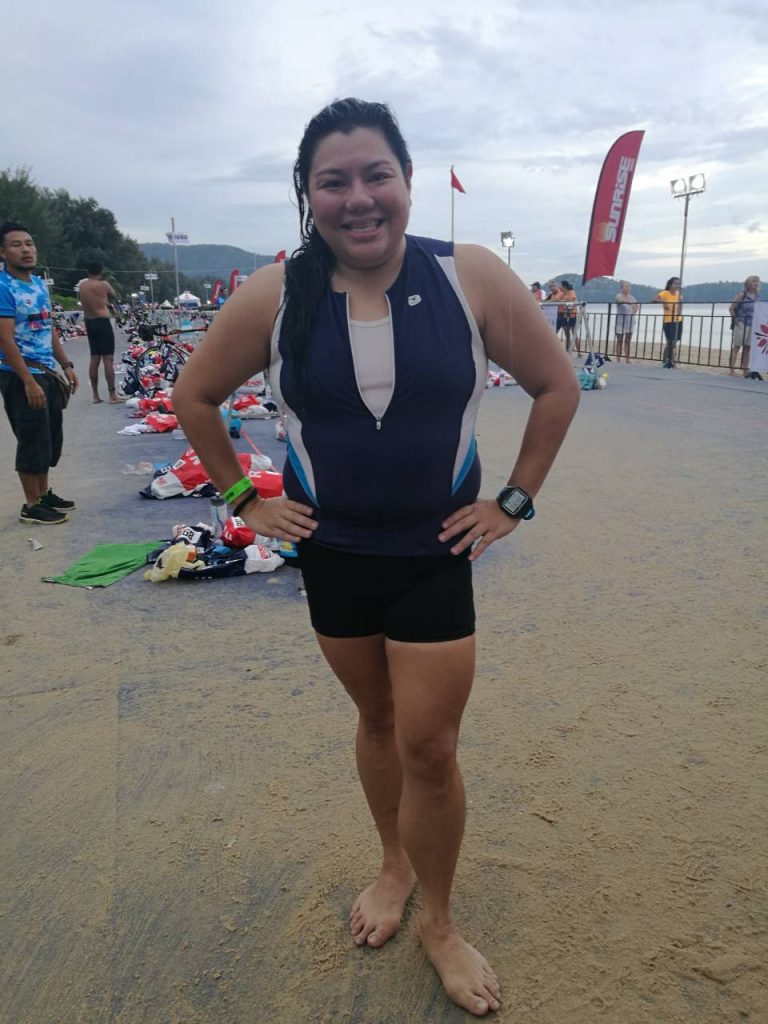 Let these female triathletes inspire you to form your own team: Joanne after her swim leg