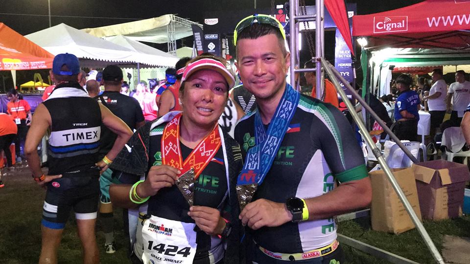 TJ Jimenez says his wife Grace, pictured here after finishing Ironman Philippines 2018, has always been his biggest supporter. She was his only choice to support him at the Norseman race