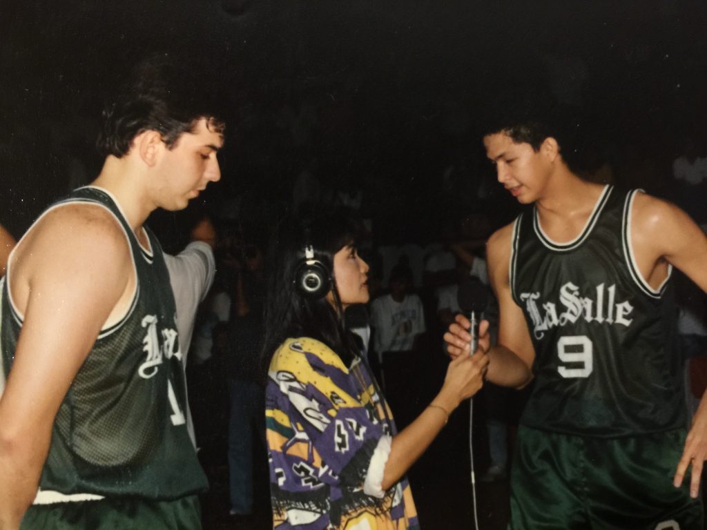 Former UAAP courtside reporter and now UAAP media officer Tessa Jazmines interviewing Jun Limpot and Dickie Bachmann back in the days
