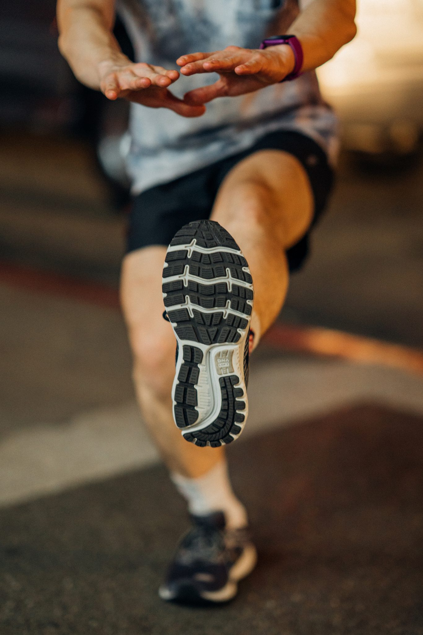 The outsole is bolstered by a layer of denser, harder blown rubber that protects the fluffy midsole from excessive wear and tear