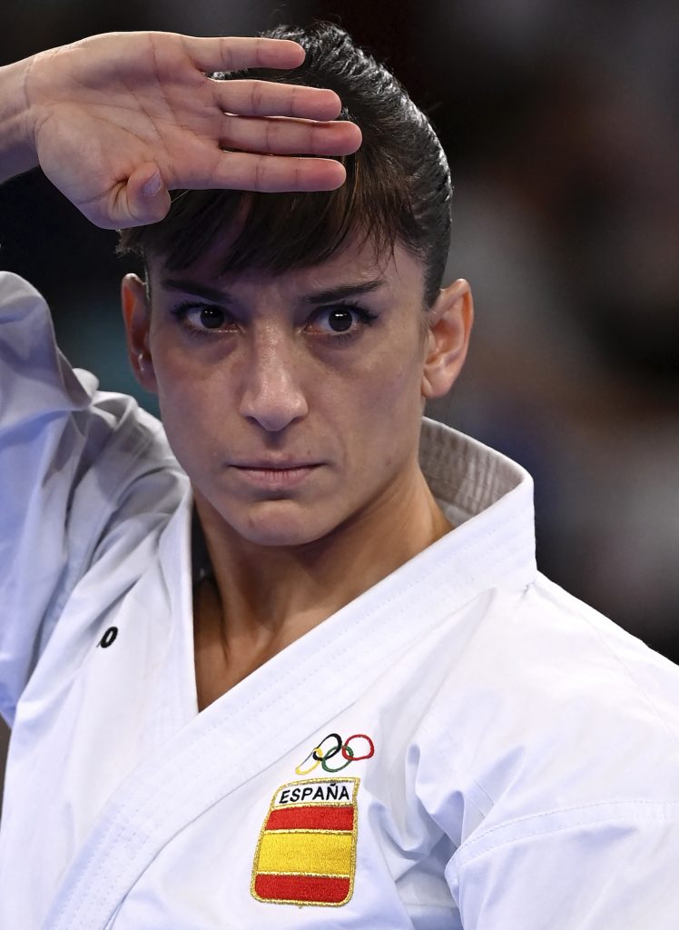 Spain's Sandra Sánchez Jaime performs in the women's kata final bout of the karate competition