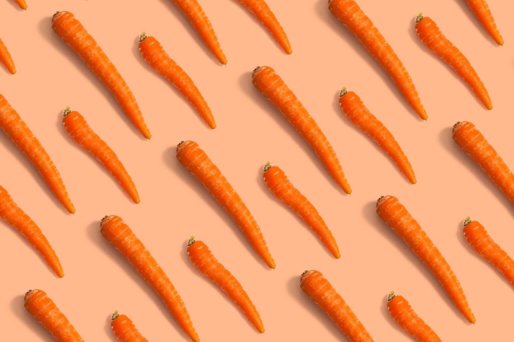 Carrots are one of the healthy food recommendations for their fiber and vitamin A content