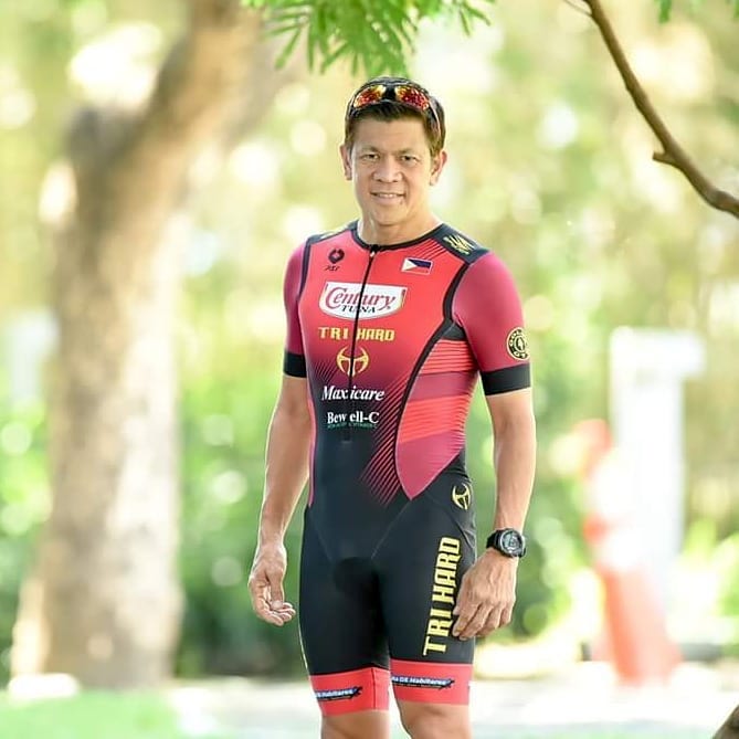 Greg Banzon showing off his new Tri Hard tri suit befiore sixth Ironman race