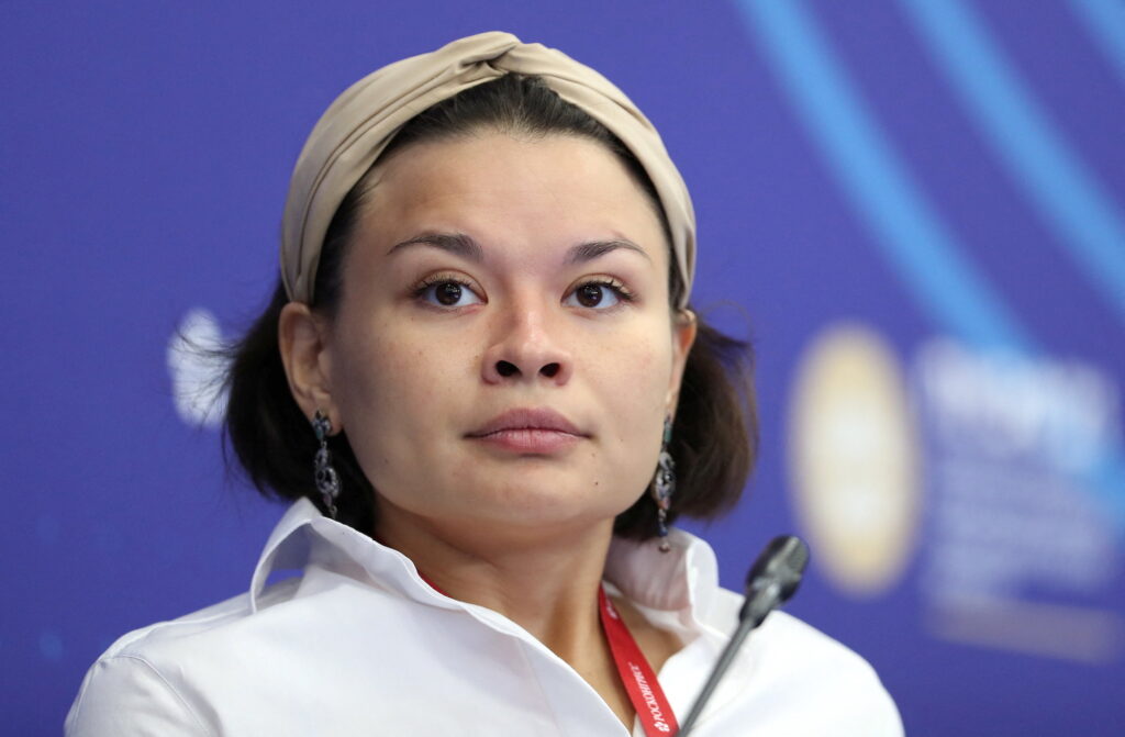 Ksenia Shoygu, president of Russian Triathlon Federation, head of the League of Heroes, attends a session of the St. Petersburg International Economic Forum (SPIEF) in Saint Petersburg, Russia