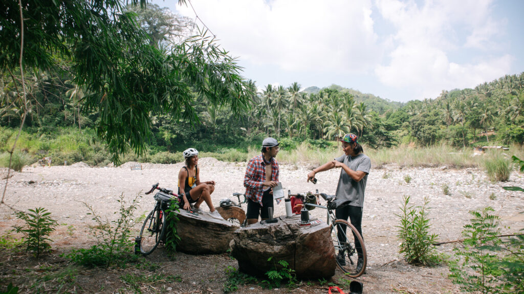 Daraitan, Tanay, Rizal in June 2021. In the photo: (from left) Trasienne Estrada, James Lontoc, and Marlowe Apeles