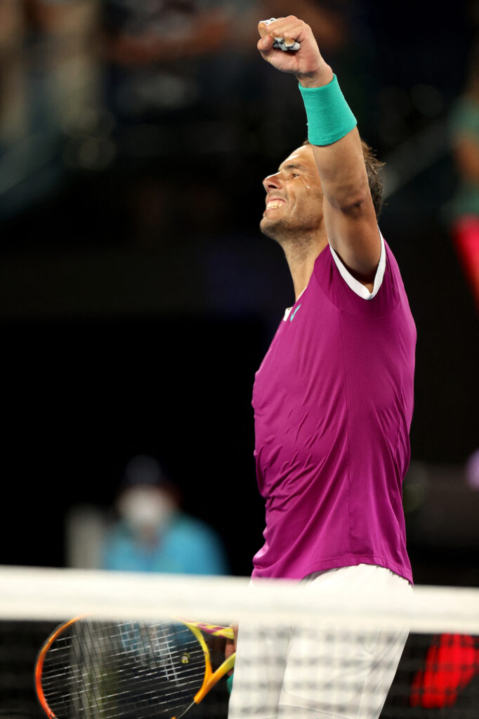 Spain's Rafael Nadal celebrates after winning the match against Russia's Karen Khachanov during their men's singles match