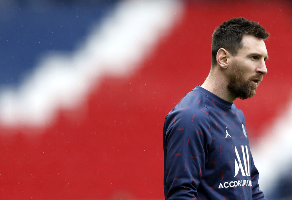 Paris St Germain's Lionel Messi during warm-up before a match