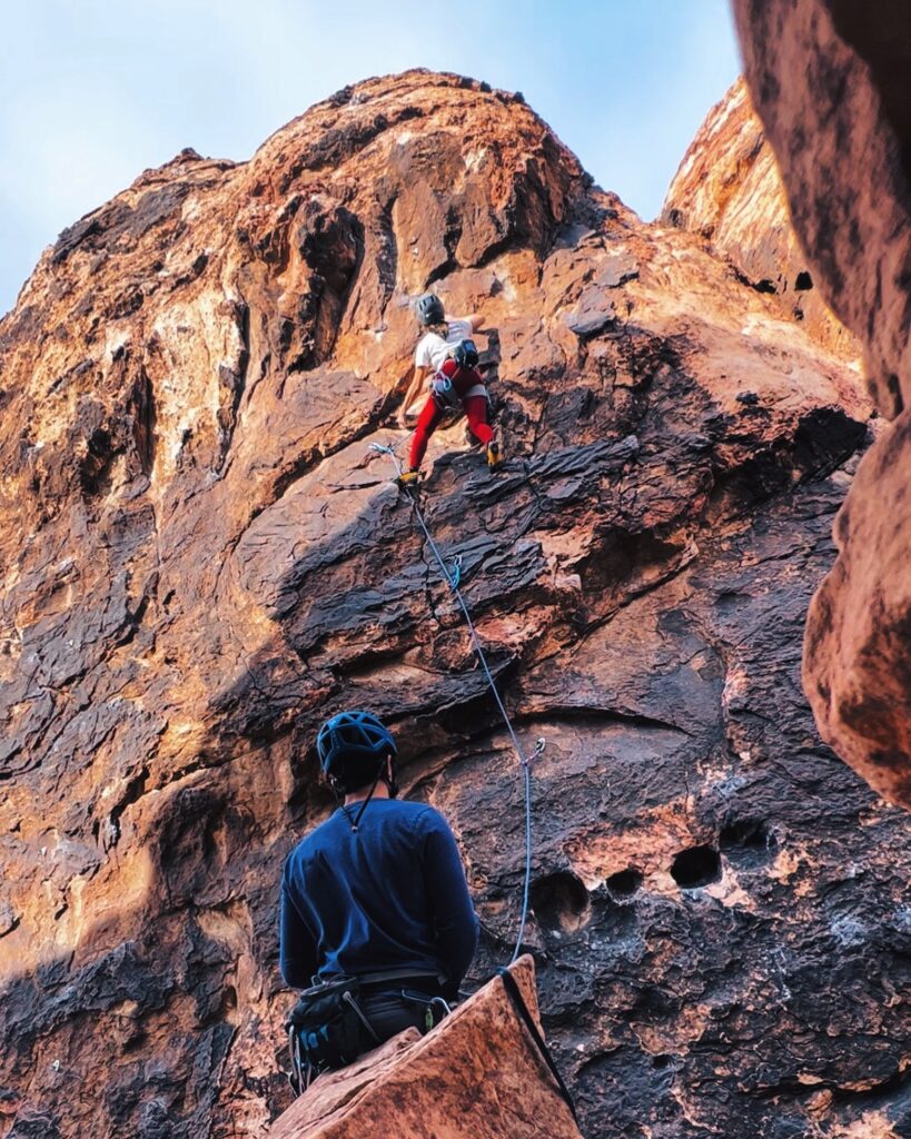 Cai Maroket's first outdoor climb in 2022 at the Civilization Crag