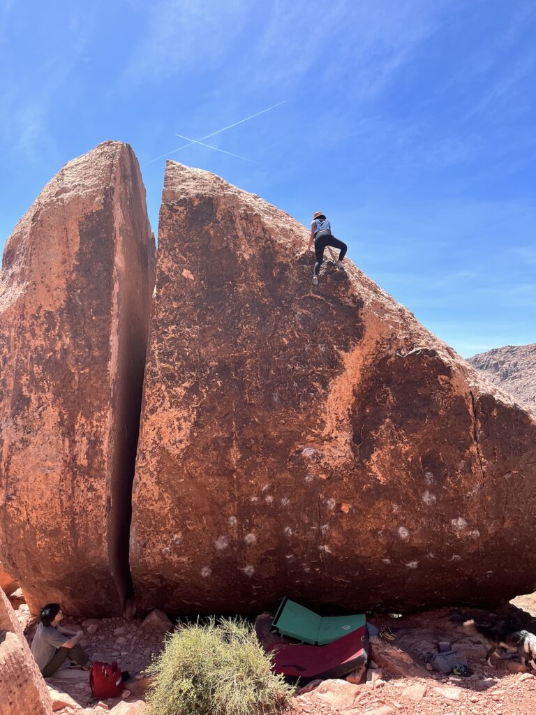 Cai Maroket unlocking her bouldering skills at Red Rock Canyon in Nevada