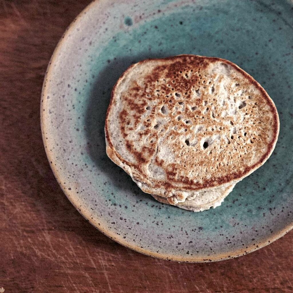 Erwan Heussaff's low-carb pancake made with flax, chia, unsweetened almond milk, egg, and coconut flour