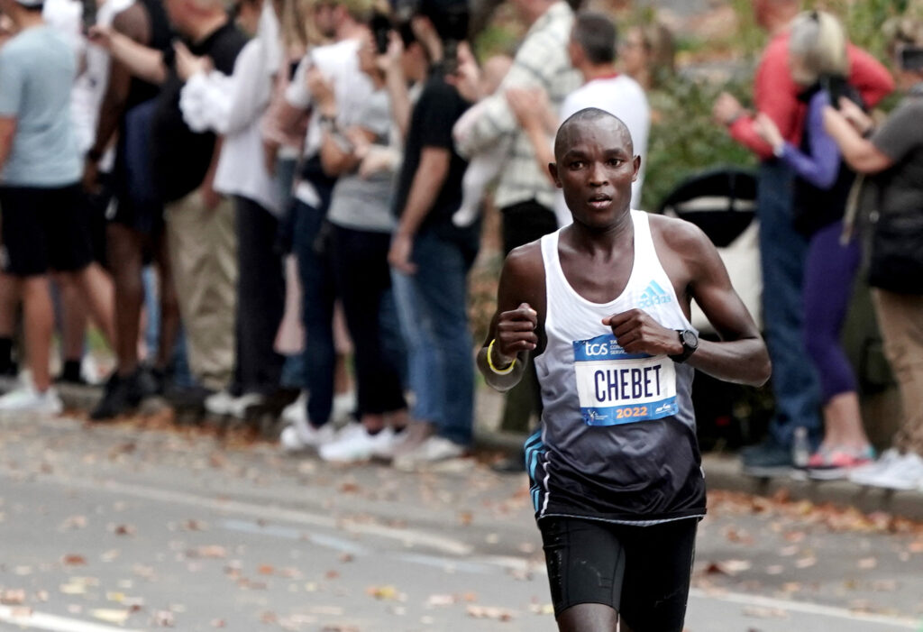 Kenya's Evans Chebet in action during the elite men's race of the New York City Marathon