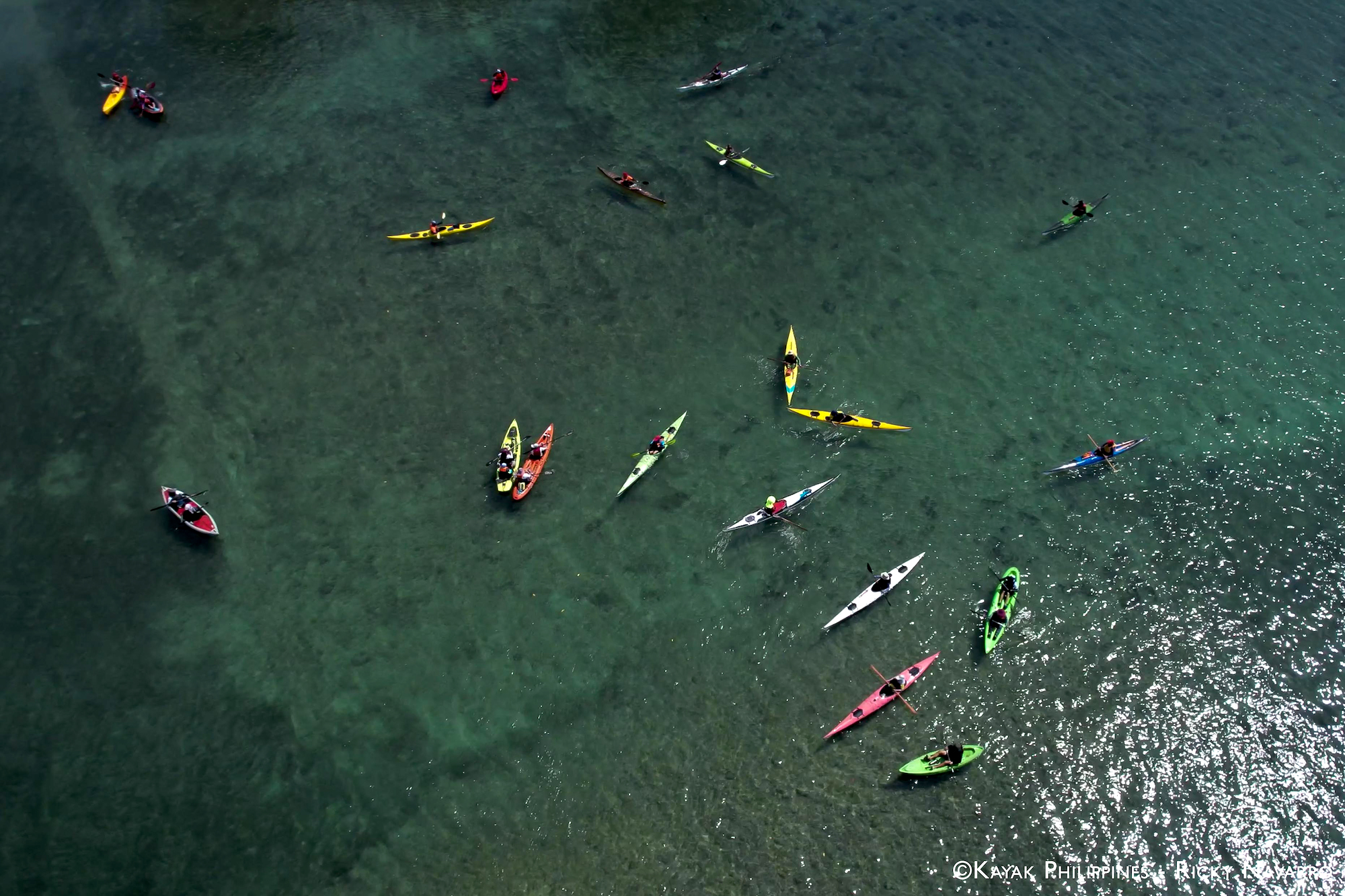 An aerial shot of the Kayak Philippines Paddlefest 2022 participants out in Tayabas Bay