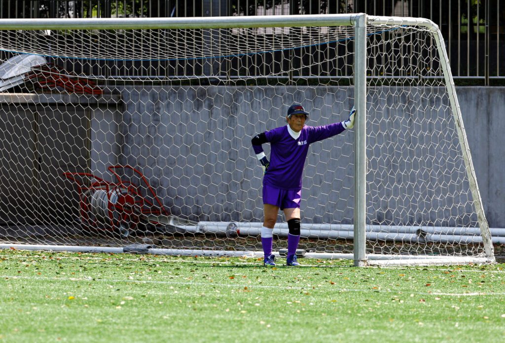 White Bear’s goalkeeper Shingo Shiozawa, 93, waits for the ball to come to his side at the SFL (Soccer For Life) 80 League opening match in Tokyo, Japan