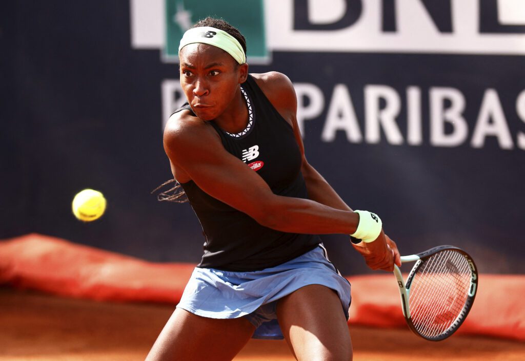 Former French Open finalist Coco Gauff of the US in action during her round of 32 match against Czech Republic's Marie Bouzkova